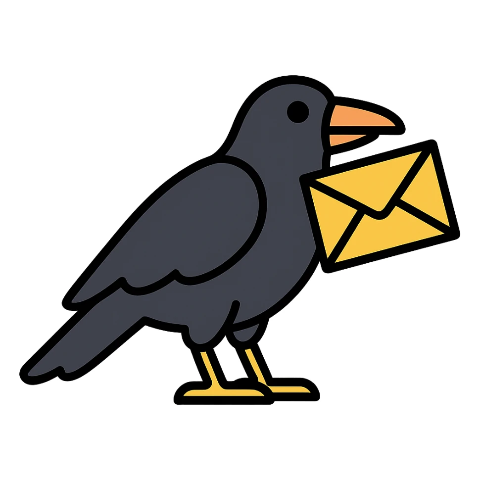 raven holding a letter in its beak colored icon sticker