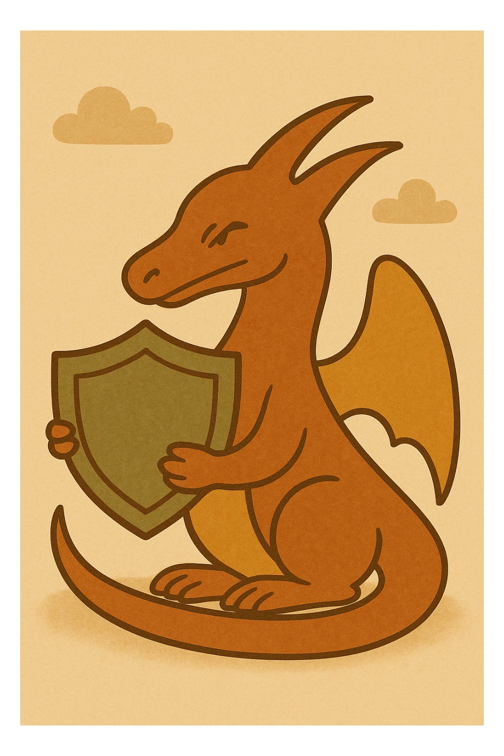 Make the shield much bigger, keep the Kali Linux dragon and flat vector style, warm color palette. sticker