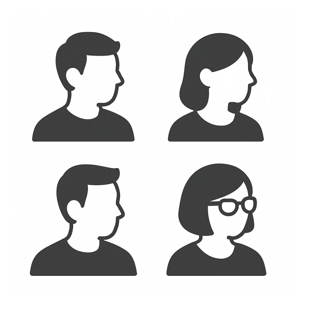 Make the same monochrome default avatars on a white background and change the direction they are facing.
Right now, they are facing 4 o'clock. They need to face 8 o'clock. sticker