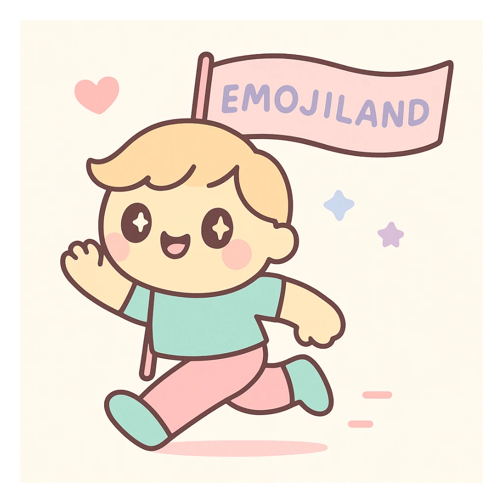 happy runner waving a flag that says 'emojiland' sticker