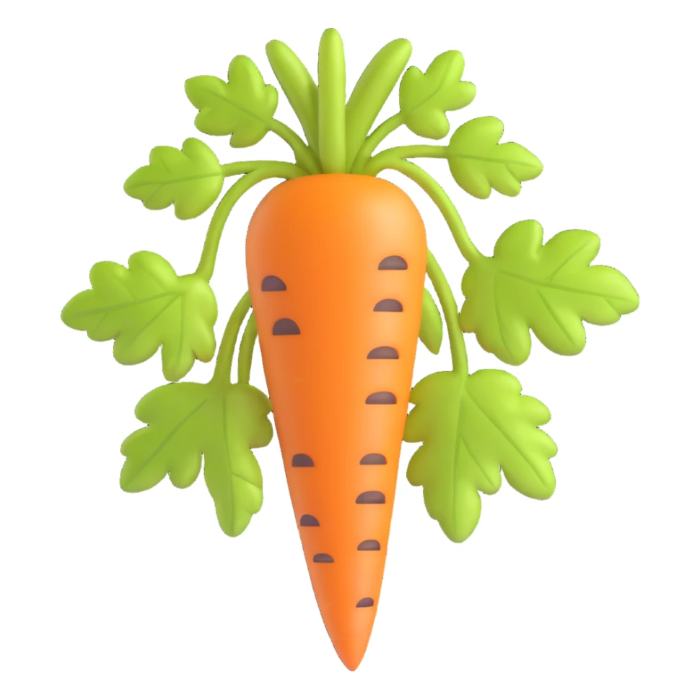 realistic carrot with leaves, no face sticker