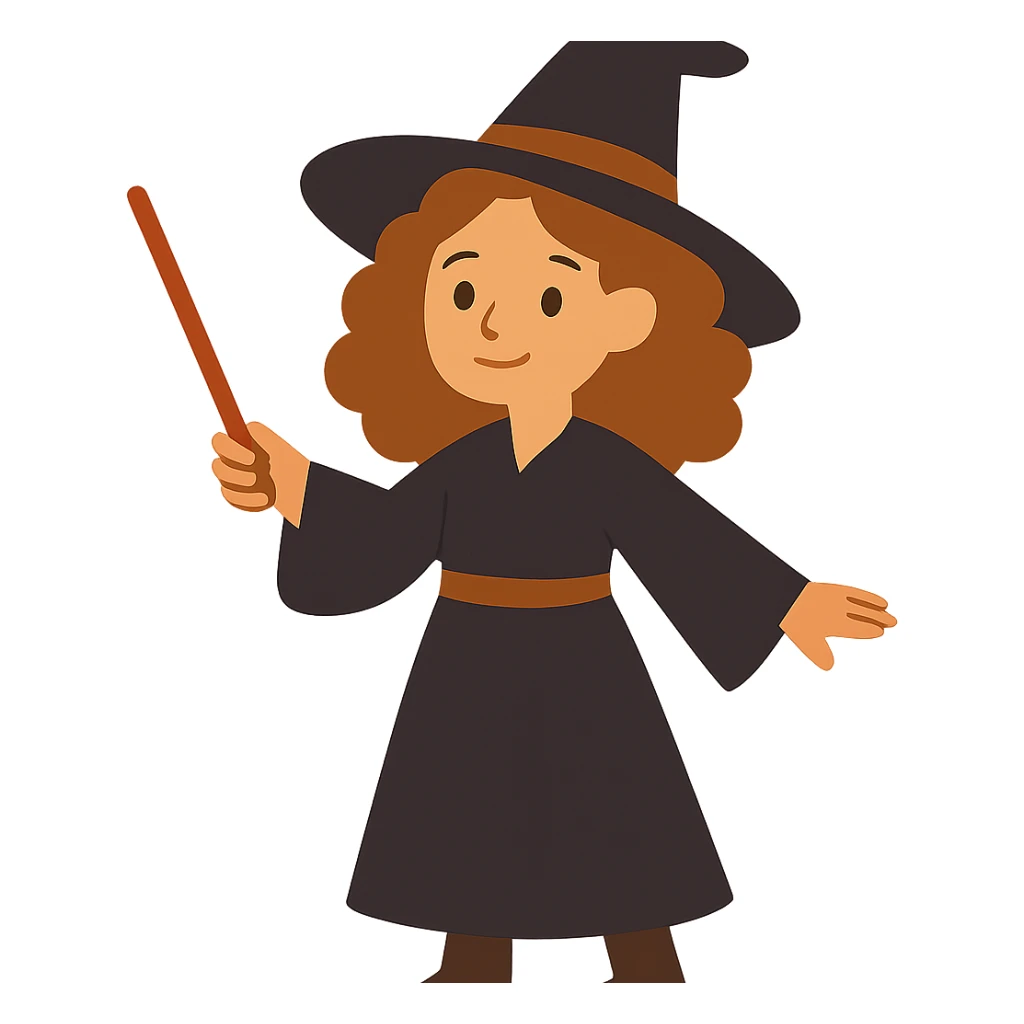 flat toon style witch with caramel brown curly hair sticker