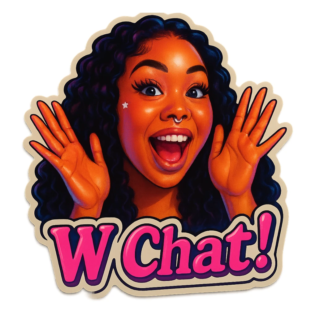 excited 
add the words W Chat!  in pink  sticker