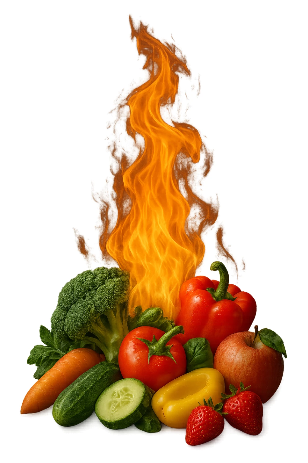 fiamma su cibo sano, metabolismo iperrealistico sticker
