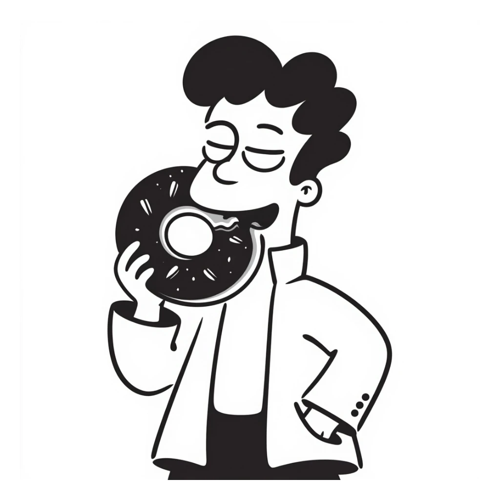 Homer Simpson hand-drawn doodle, exaggerated features, eating a donut sticker