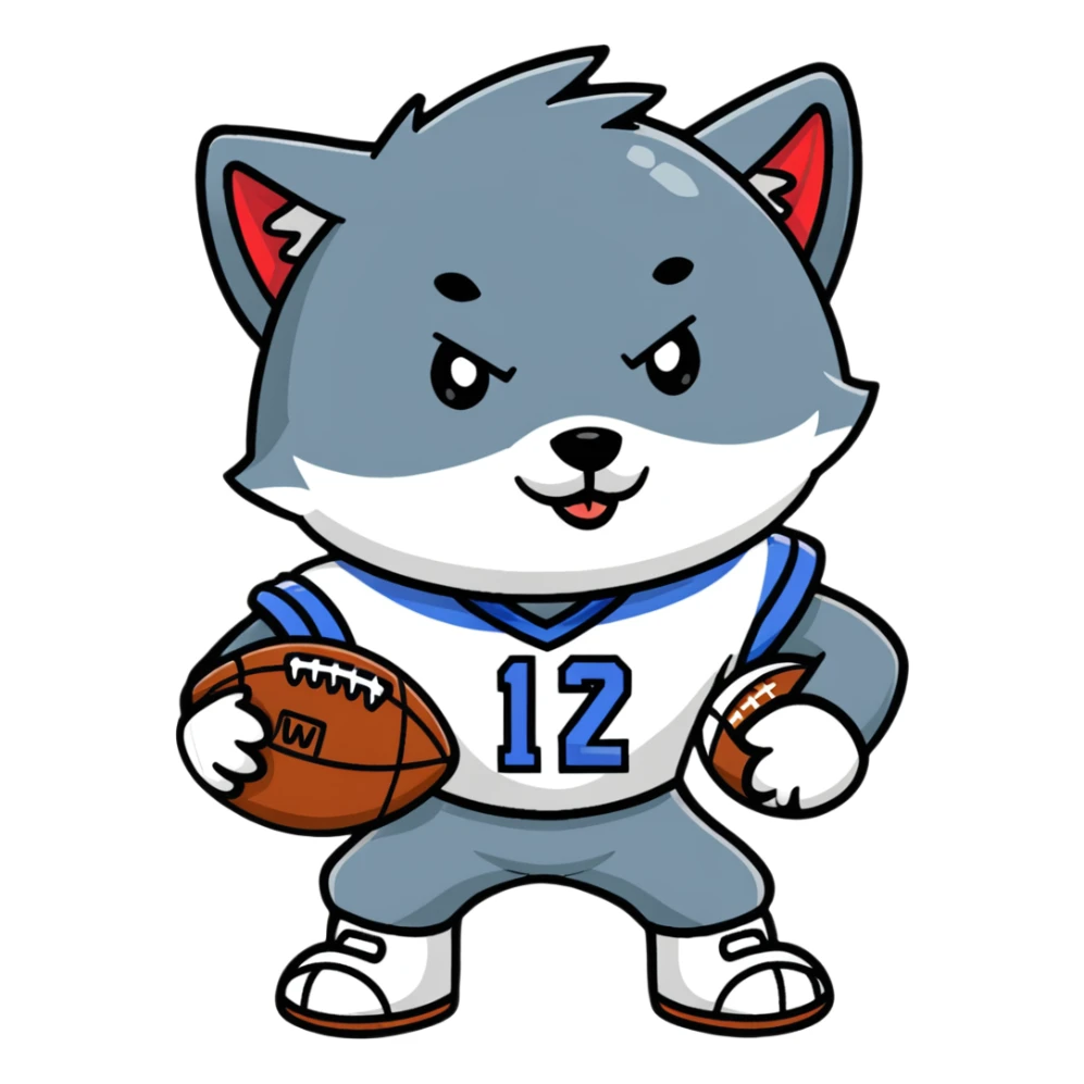 cartoon wolf with football helmet sticker