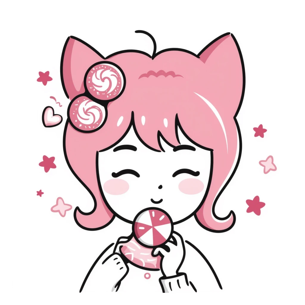 portrait background in pink candy color scheme, Japanese hand-drawn style, soft and dreamy, with candy elements, suitable for avatars, transparent or soft gradient background sticker
