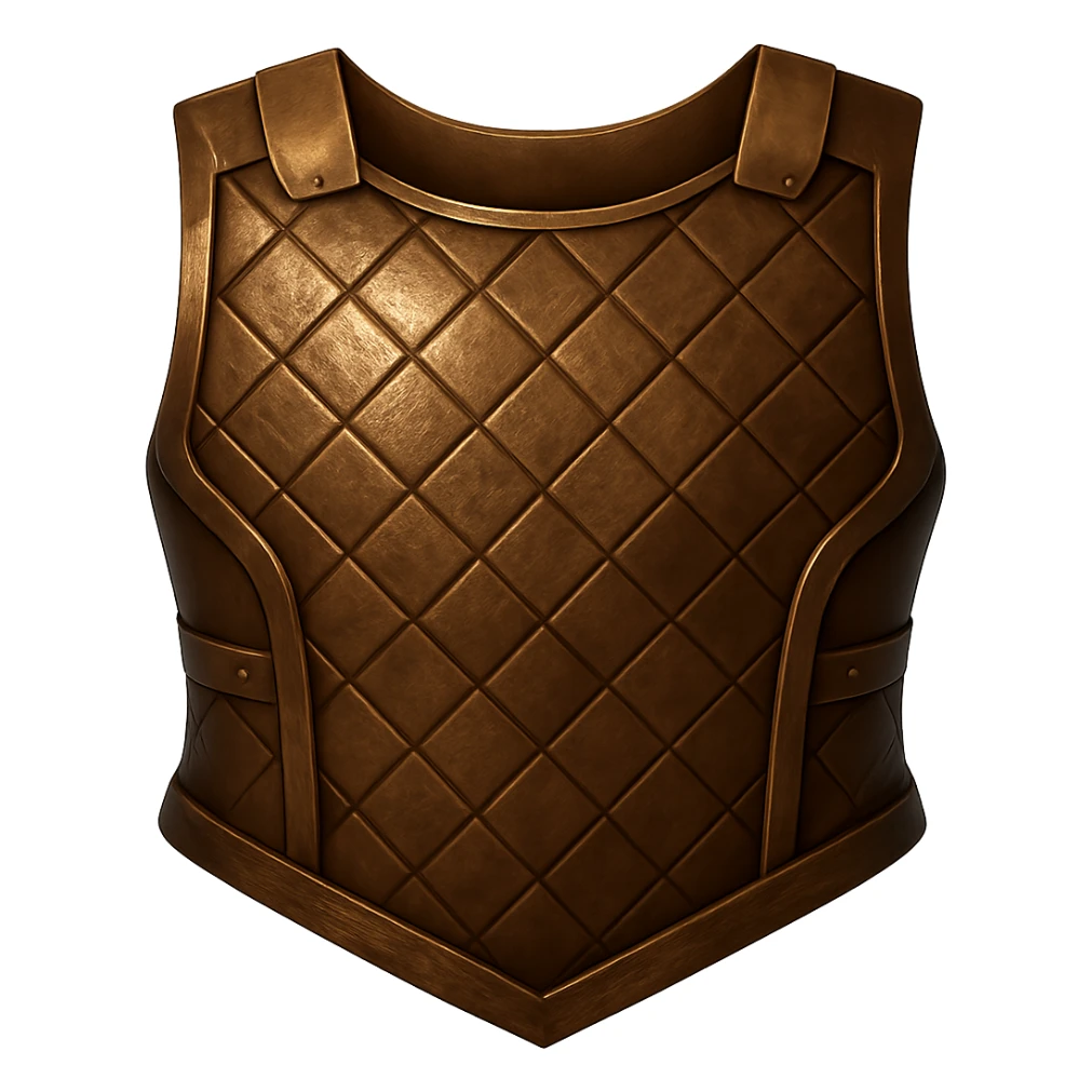 Make the bronze chainbody look more realistic and metallic, similar to the bronze helmet. Add shine and a worn bronze texture. The style should resemble emoji style with a transparent background. sticker