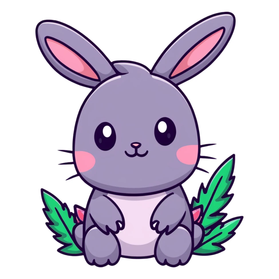 Kawaii bunny plant dragon with tiny spikes, extremely cute, giant sparkly eyes, blushing cheeks, pastel colors, small mouth, adorable expression sticker