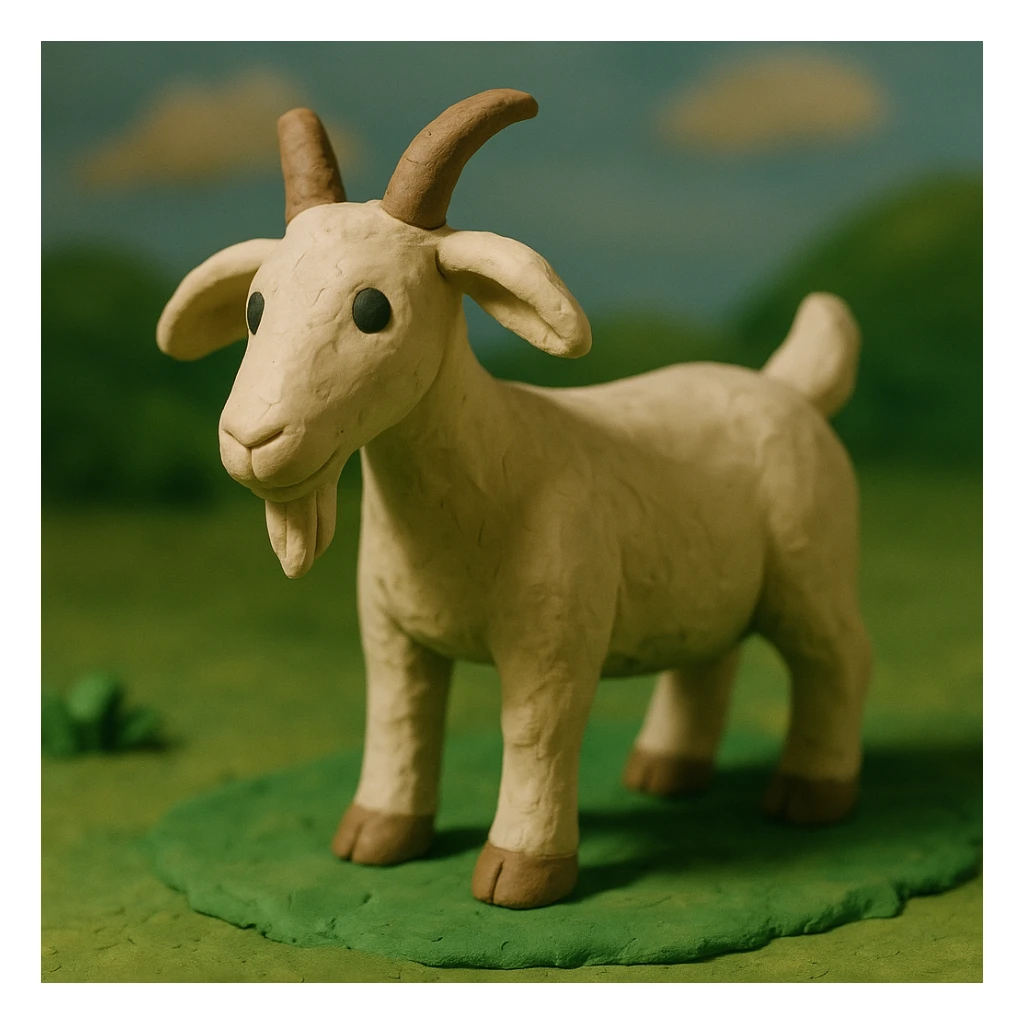 goat standing on grass, visible fingerprints, matte plasticine look, claymation style sticker