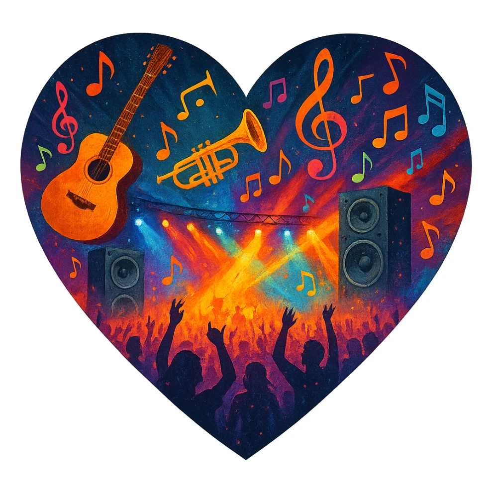 heart with a music festival theme sticker