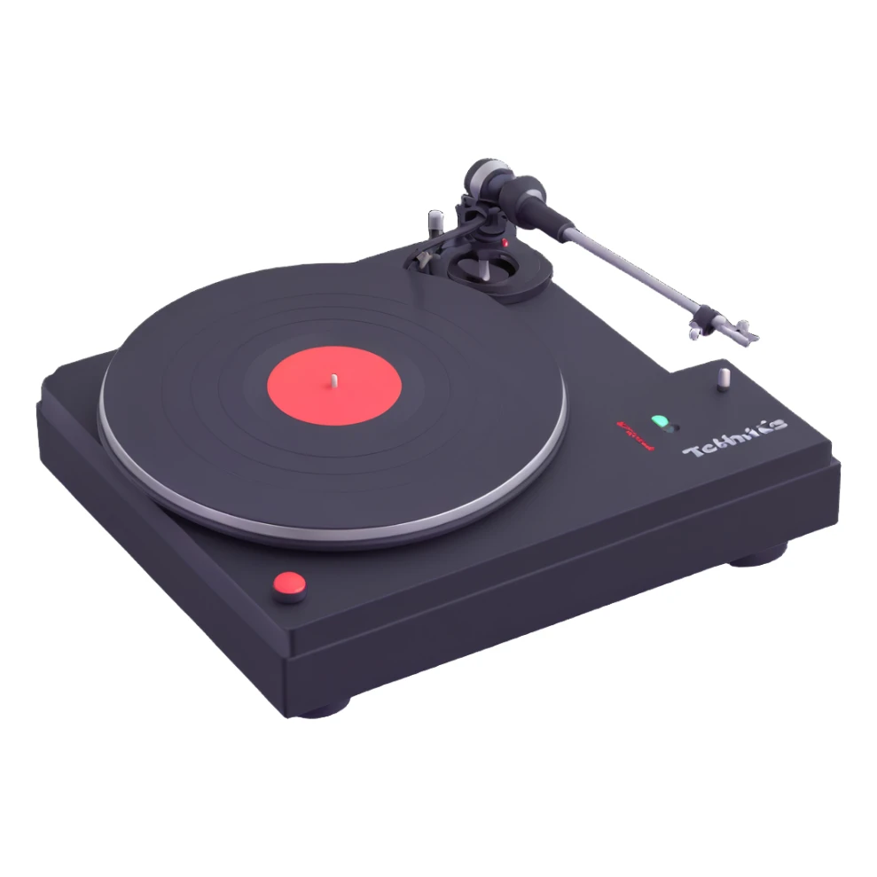 Create a new version of this Disney Pixar-inspired Technics turntable with a predominantly black color scheme, keeping the playful 3D animated Pixar style. sticker