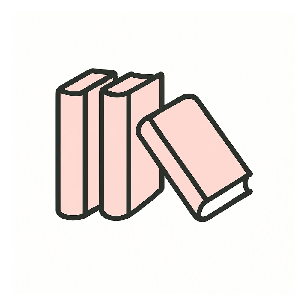 three pink books arranged in a row, flat illustration style sticker