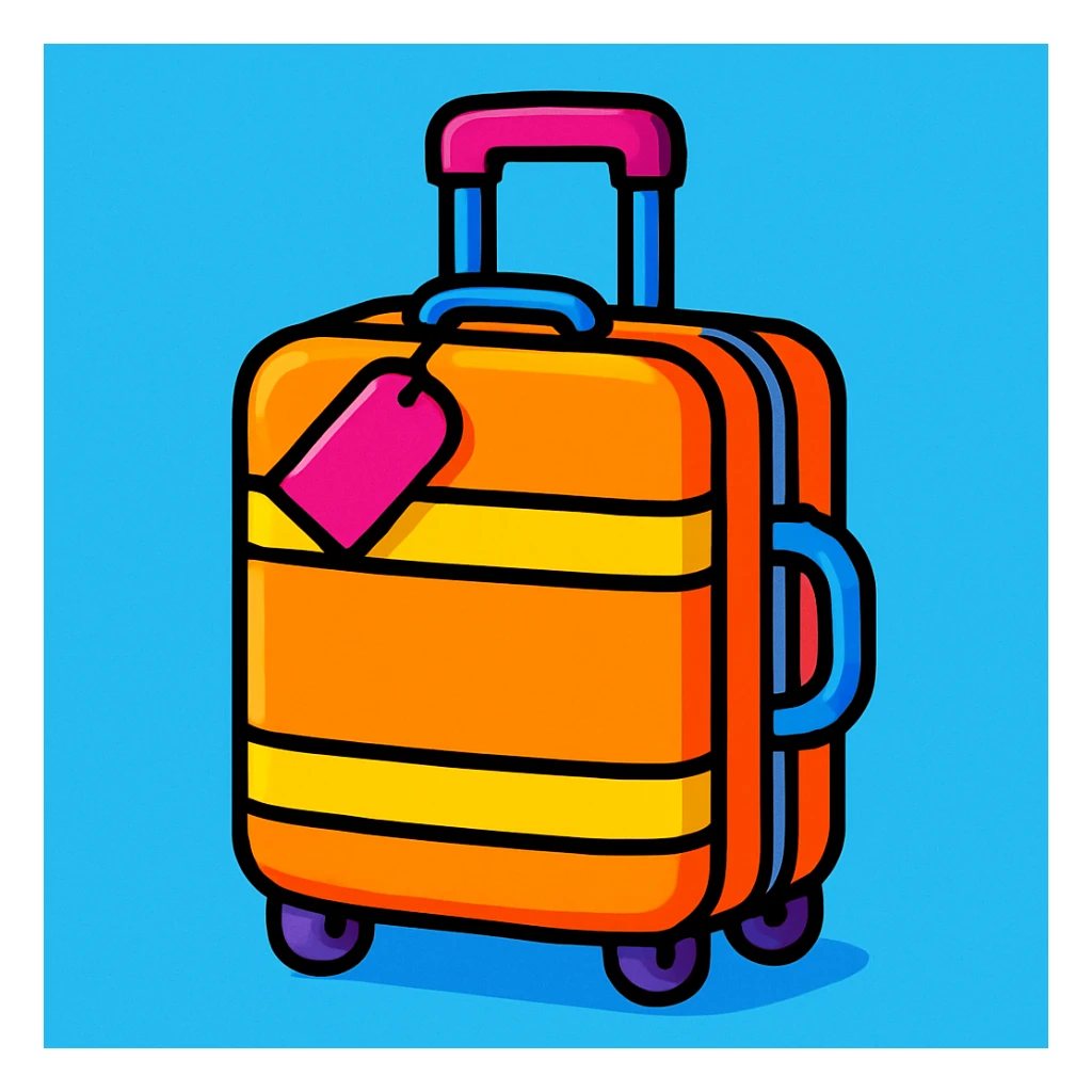 bright colorful cartoon style travel suitcase with thick outlines sticker