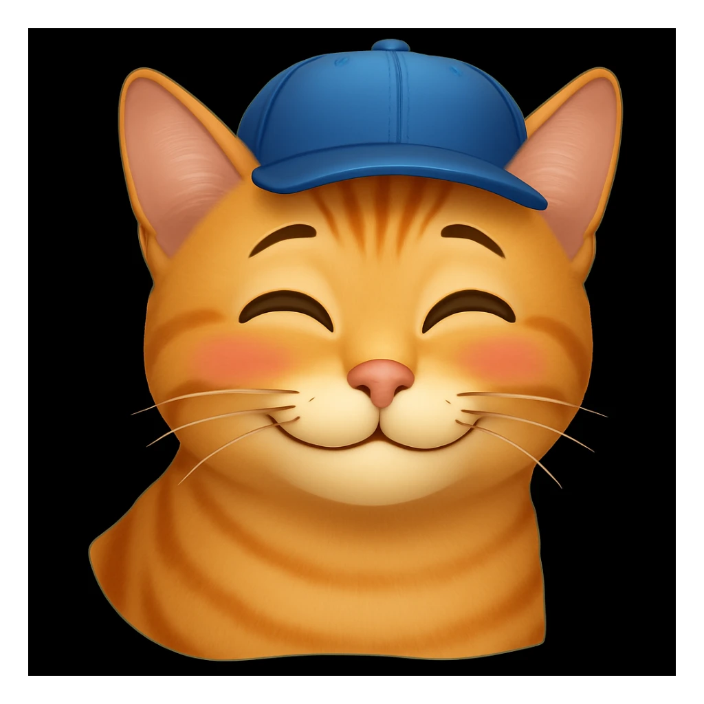 Change the cat's face expression to crush (blushing or dreamy eyes), keeping the blue cap, in emoji style. sticker