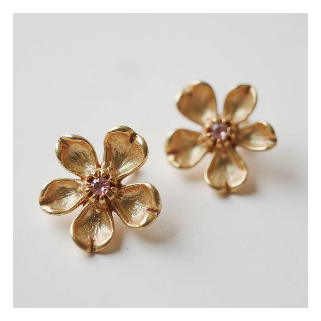 realistic flower-shaped earring, isolated on a transparent background, no visible background sticker