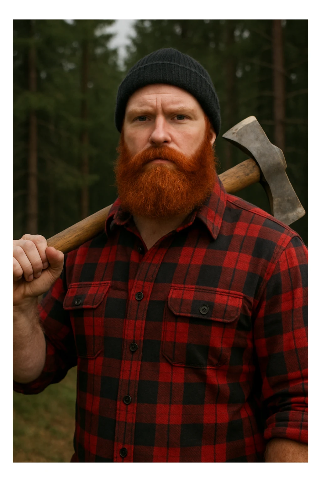 Сгенерируй мне дровосека у которого красная борода sticker