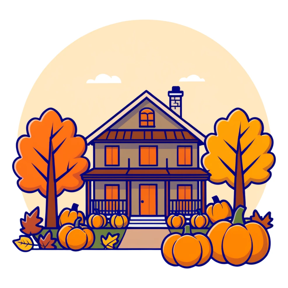 autumn fall scene with leaves, pumpkins, and cozy vibes sticker