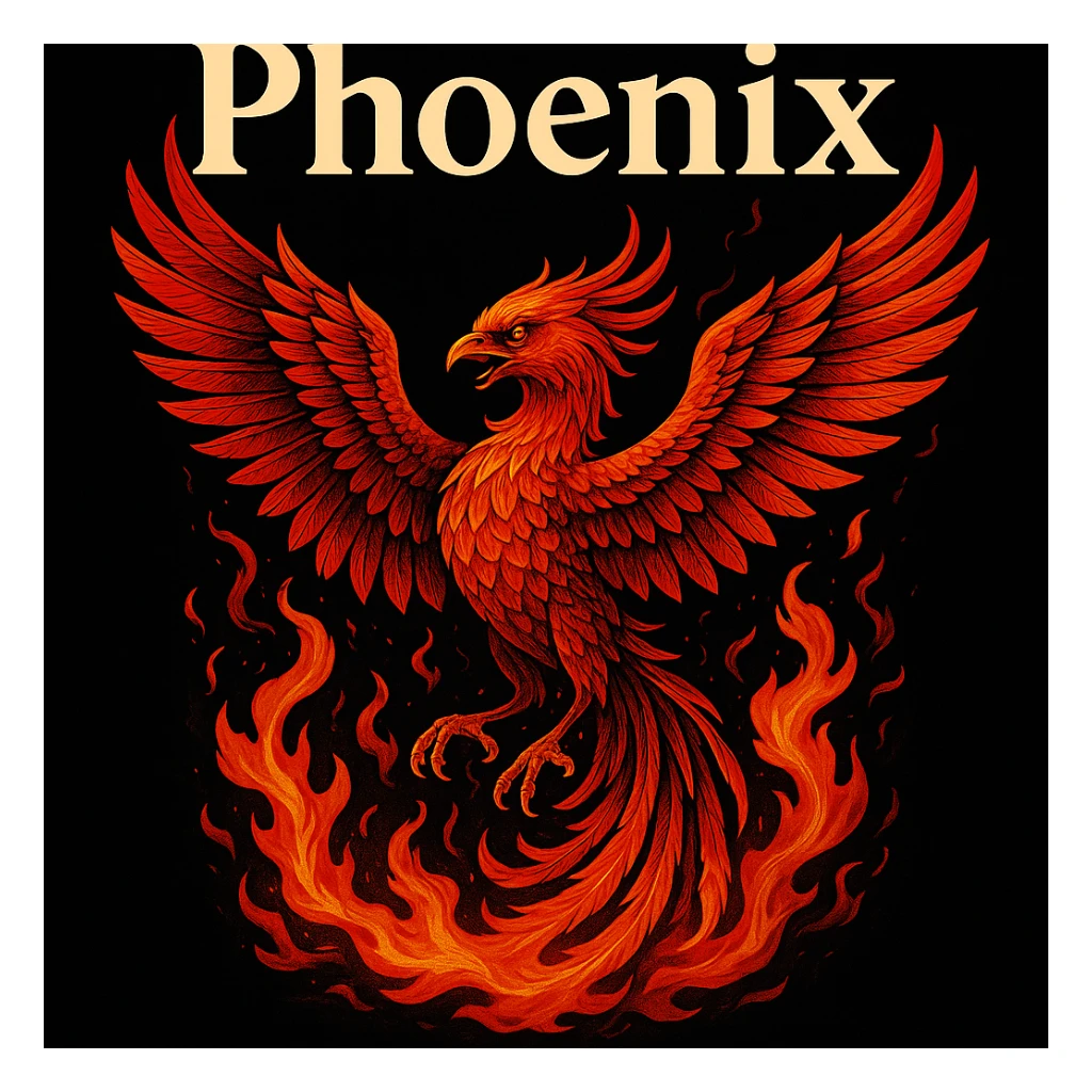make image of phoenix with title, black background sticker