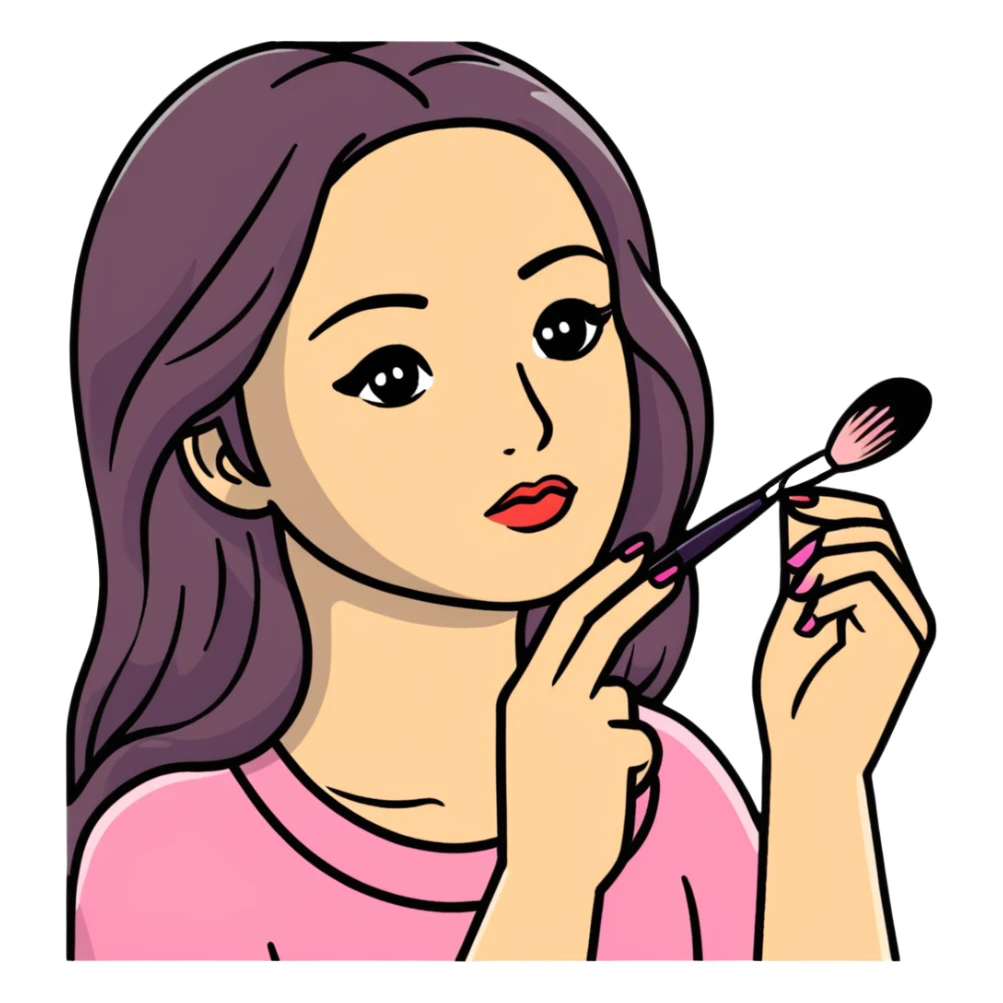 A girl applying makeup with the words Maybe it’s Maybeline  sticker