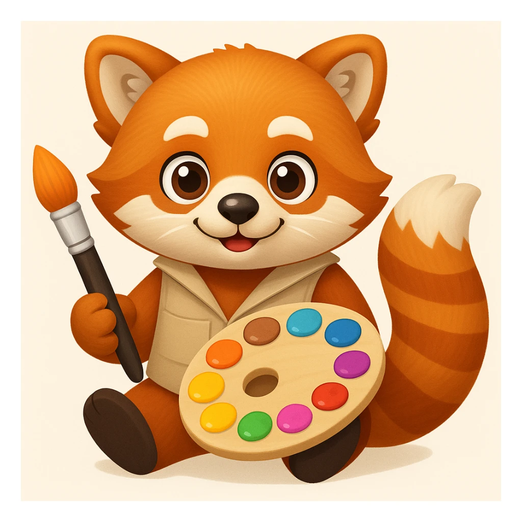 Red panda with brush and pallet, emoji style sticker
