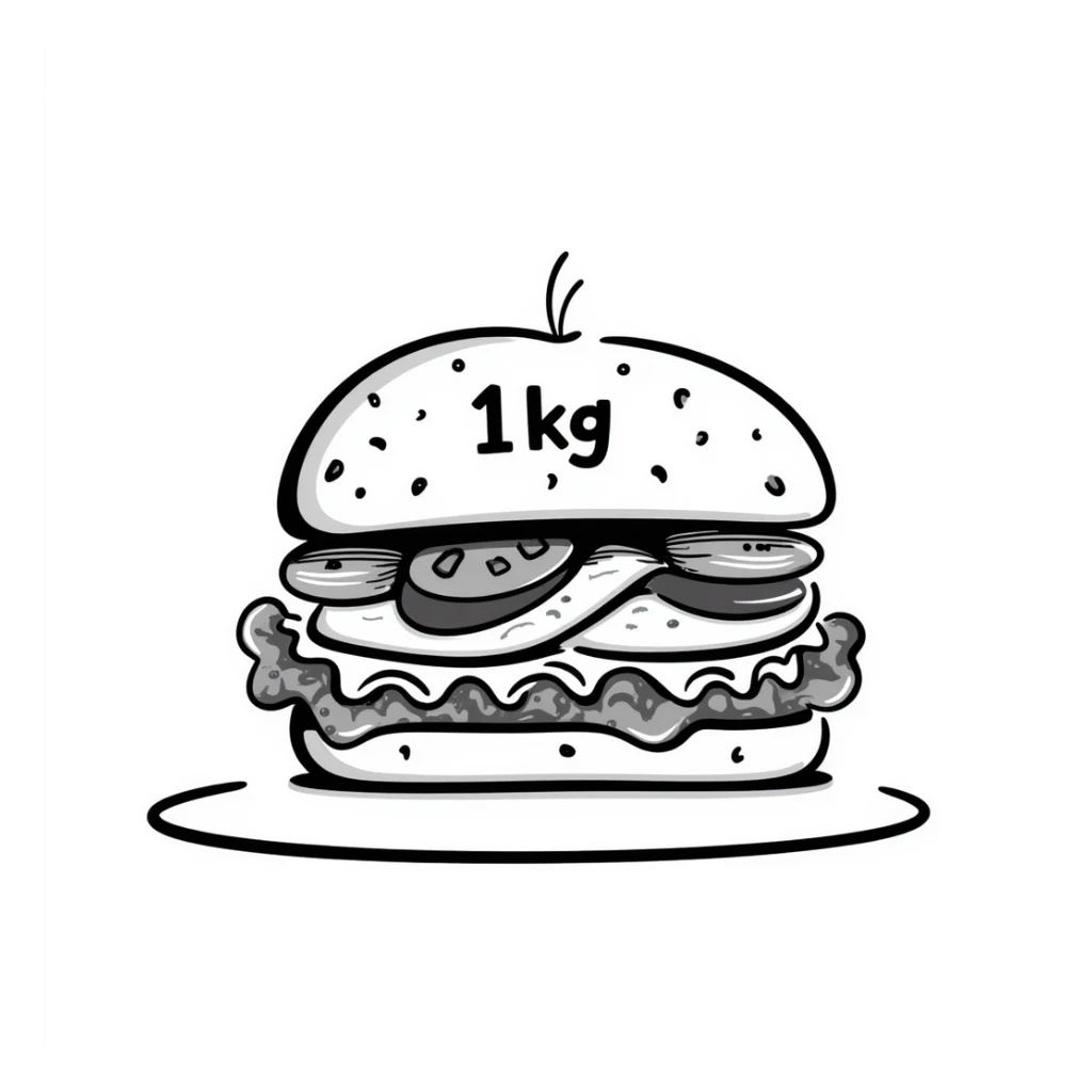 fun doodle of a huge sandwich with '1kg' written on it sticker