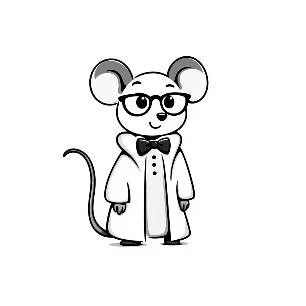 cute mouse wearing glasses, hand drawn doodle style sticker