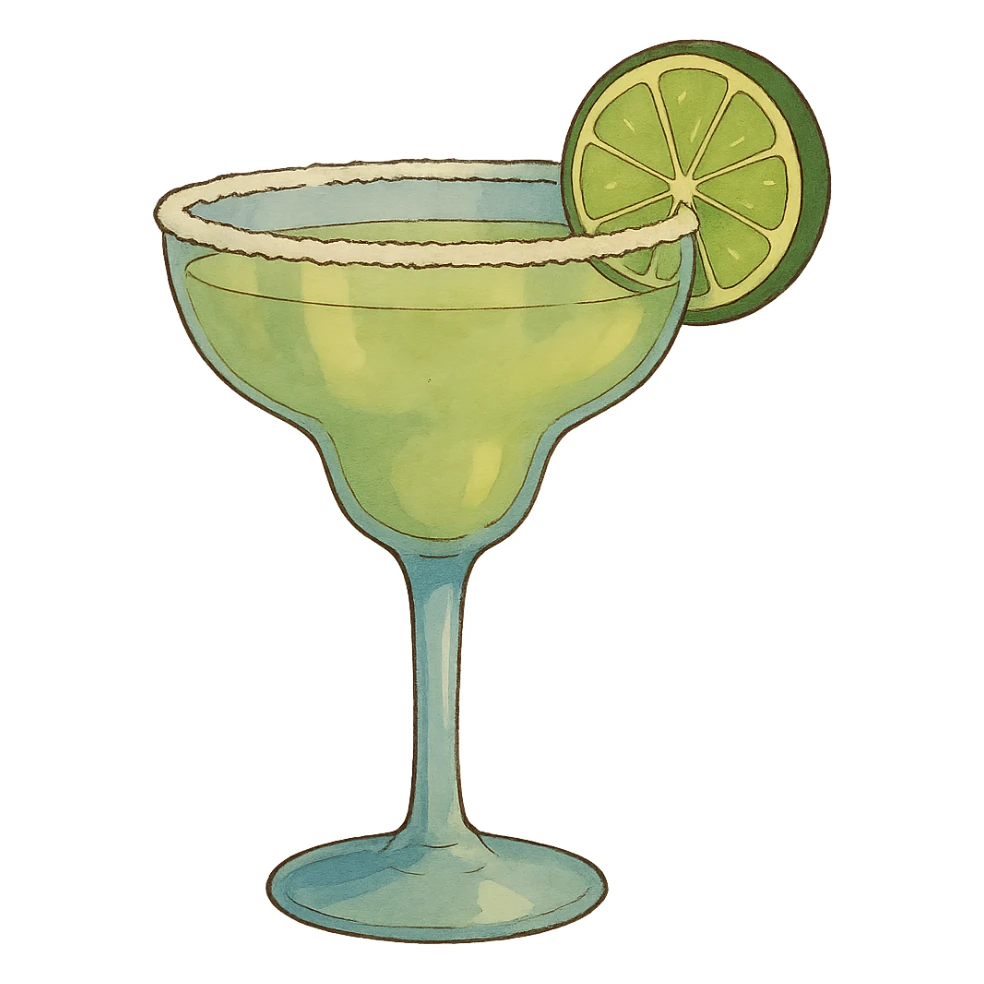 a margarita cocktail glass, ghibli style sticker