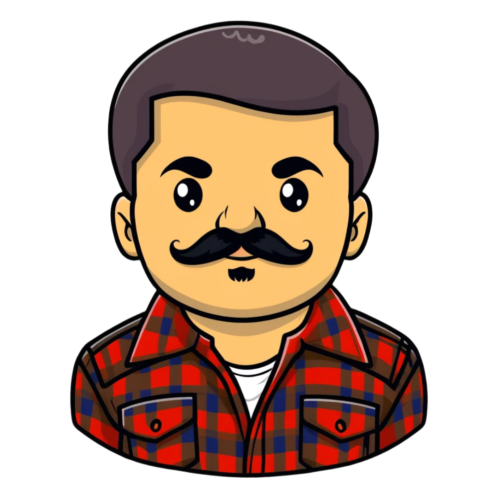 El Chapo character with mustache and flannel shirt sticker