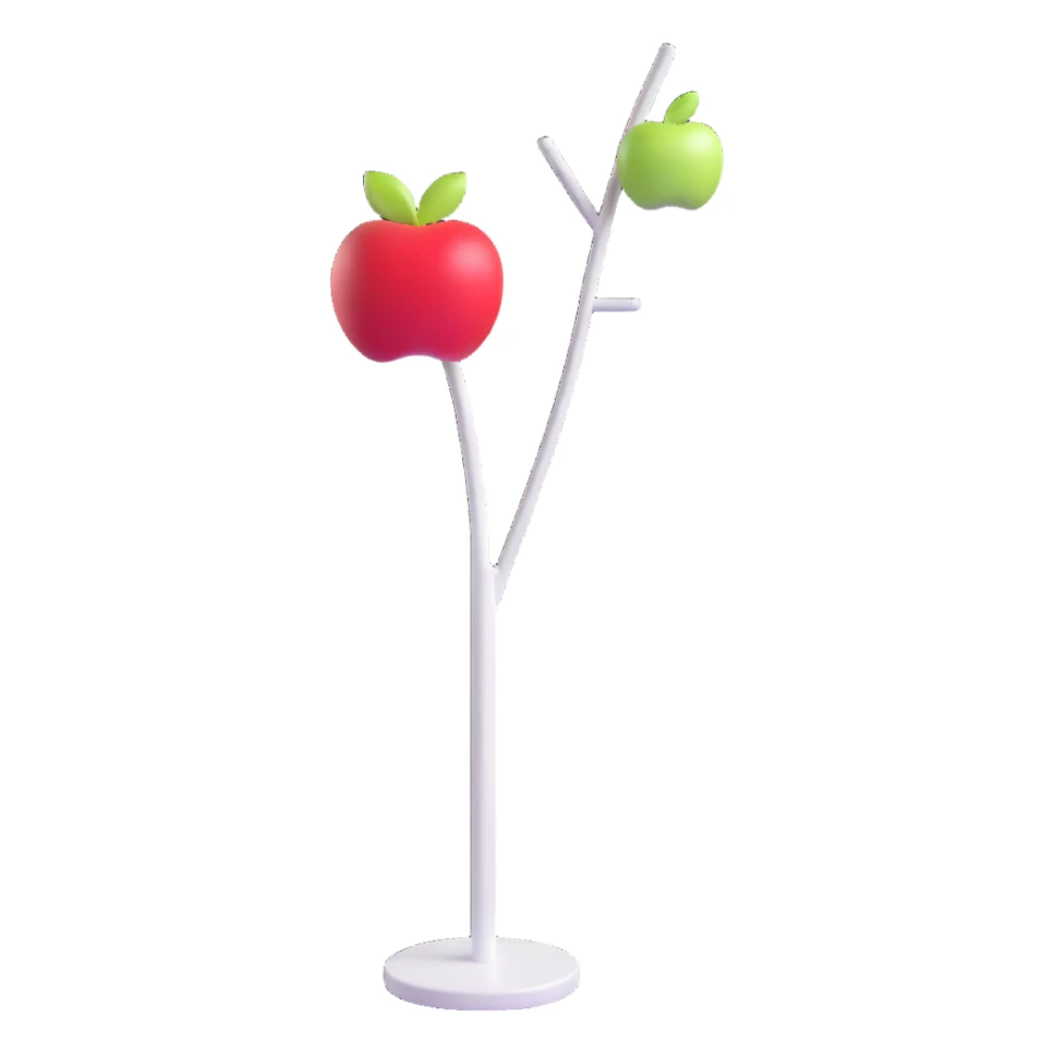 sleek white standing coat rack with apple-inspired minimalist design sticker