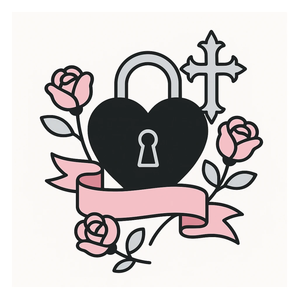BLACKPINK-inspired gothic object, modern and stylish, black, pink, and gray, flat pink gray style sticker