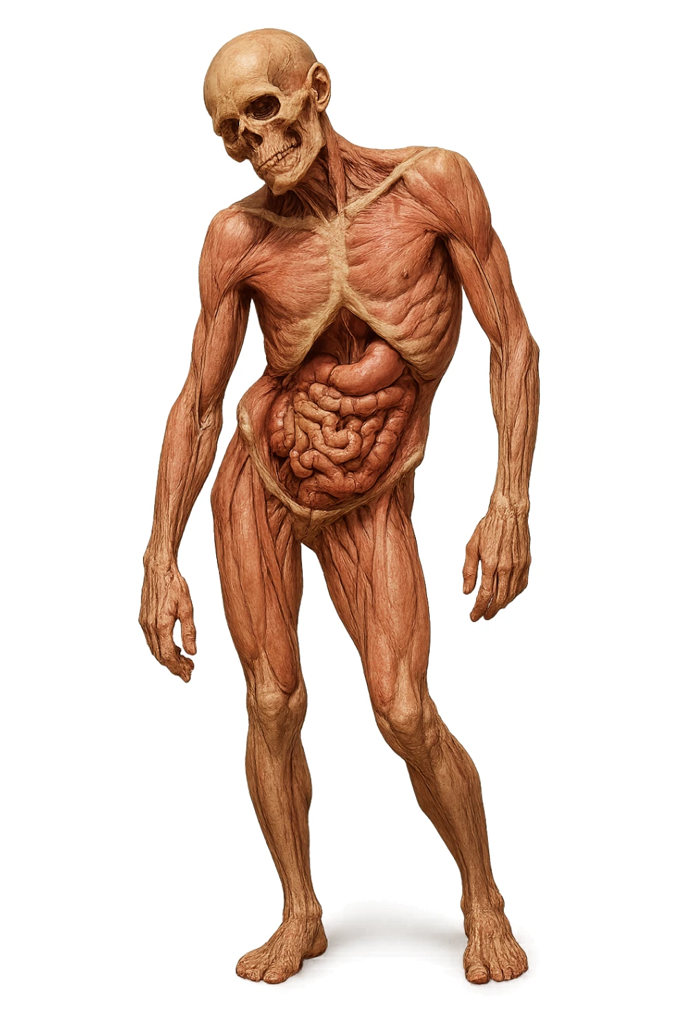 corpo umano anatomico con postura storta, IPERREALISTICo 4K sticker