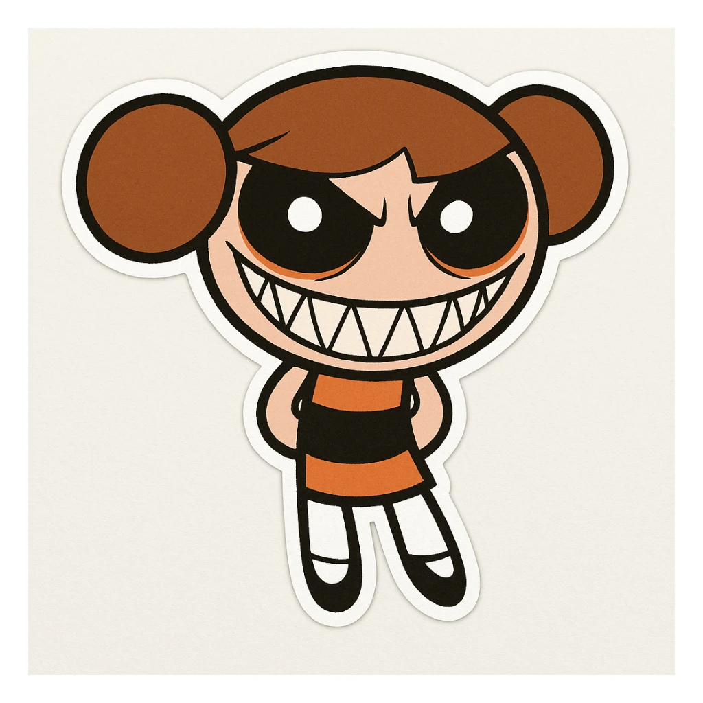 Make this character scary with a sinister grin, keep the original cartoon style and quality. sticker