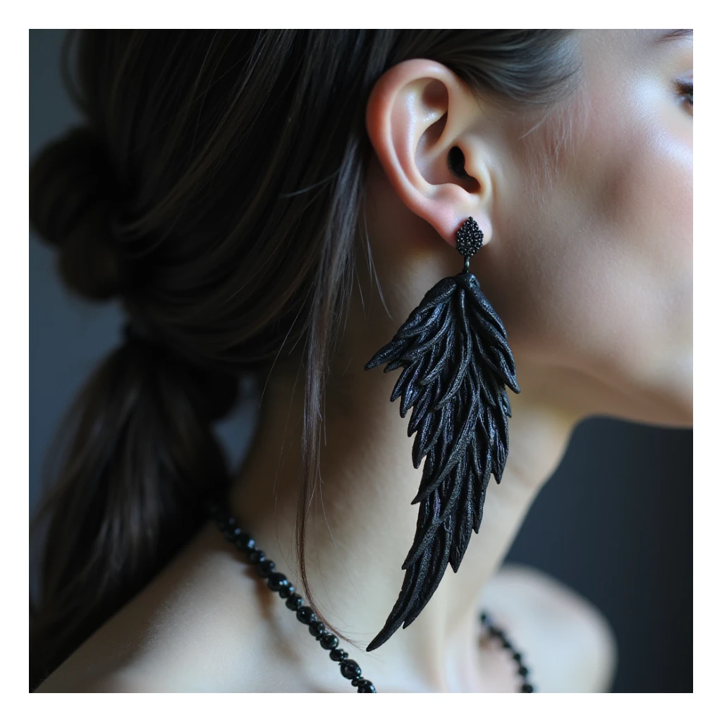 realistic goth earrings, black angel wing, ethereal gothic, soft texture sticker