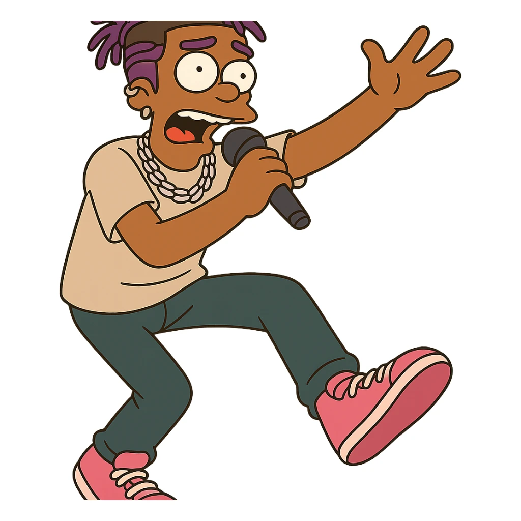 cartoon style Lil Uzi Vert performing on stage, vibrant colors, dynamic pose sticker