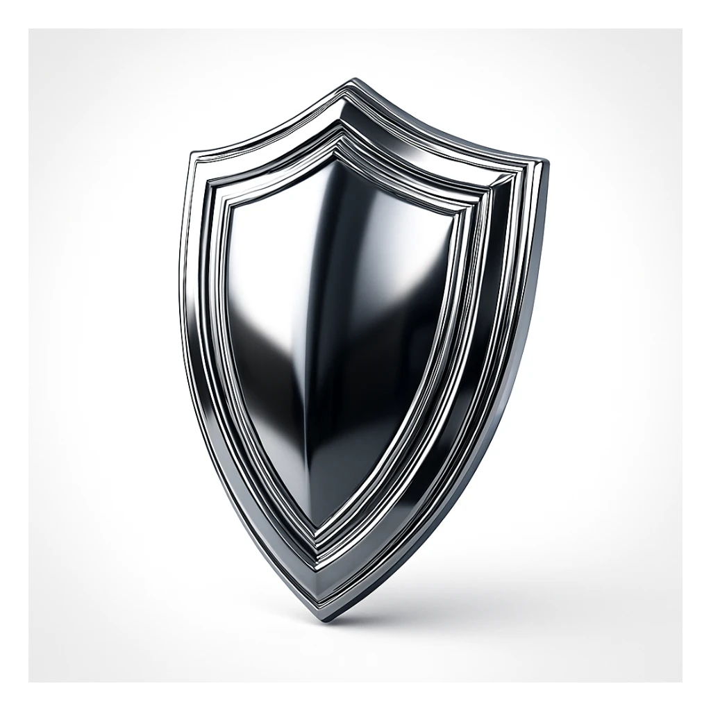 chrome style shield, dark metallic, reflective, futuristic sticker