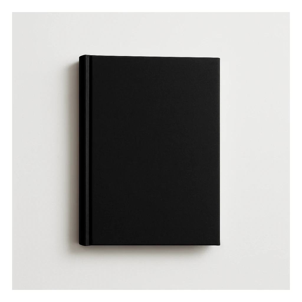 minimal black book on white background, no text sticker