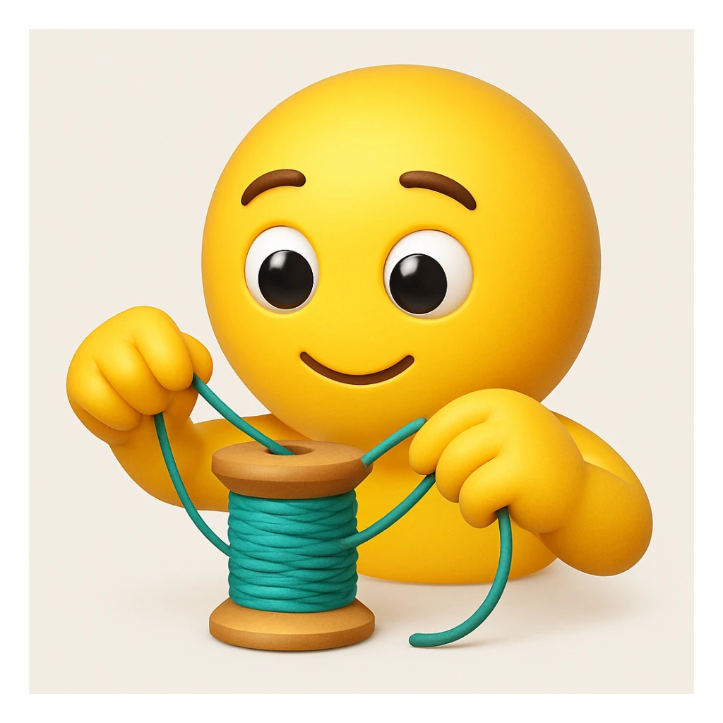 A 3D emoji in iOS emoji aesthetic style  winding thread onto a spool with both hands sticker
