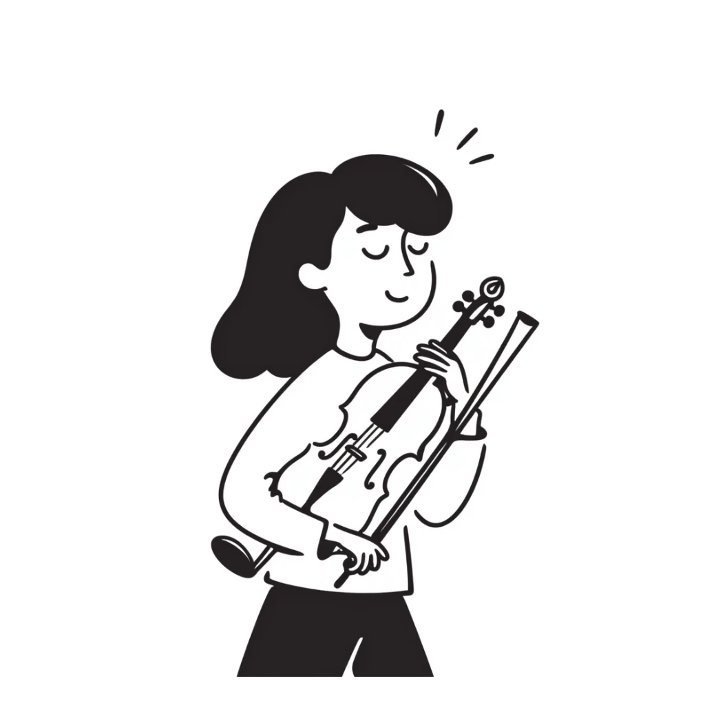 melancholic violinist looking up at the sky thinking sticker