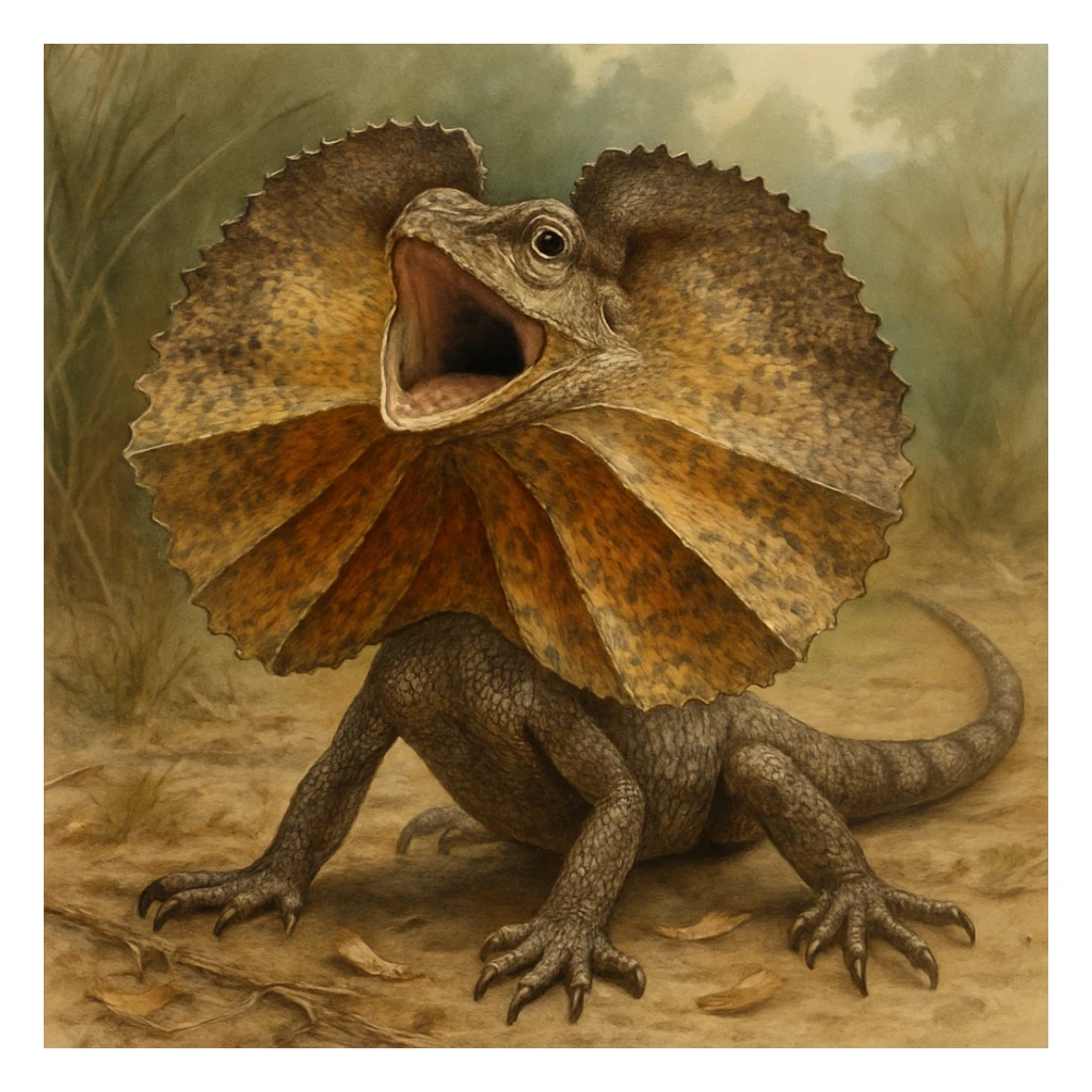 frilled lizard, realistic style, detailed frill, natural pose sticker
