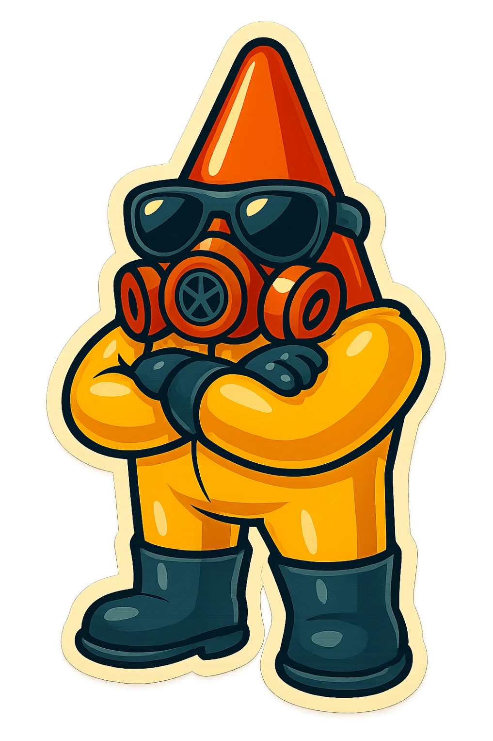 This character in retro sticker style, using a megaphone to shout orders, vibrant and clean with transparent background. sticker