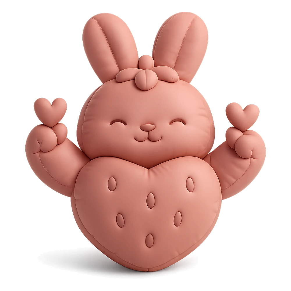 strawberry bunny making finger hearts, cushion style sticker