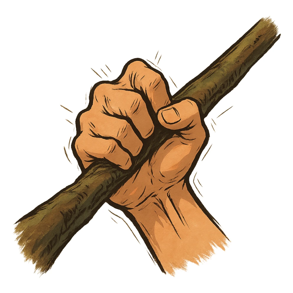 ghibli style hand grasping a branch, expressive tension sticker