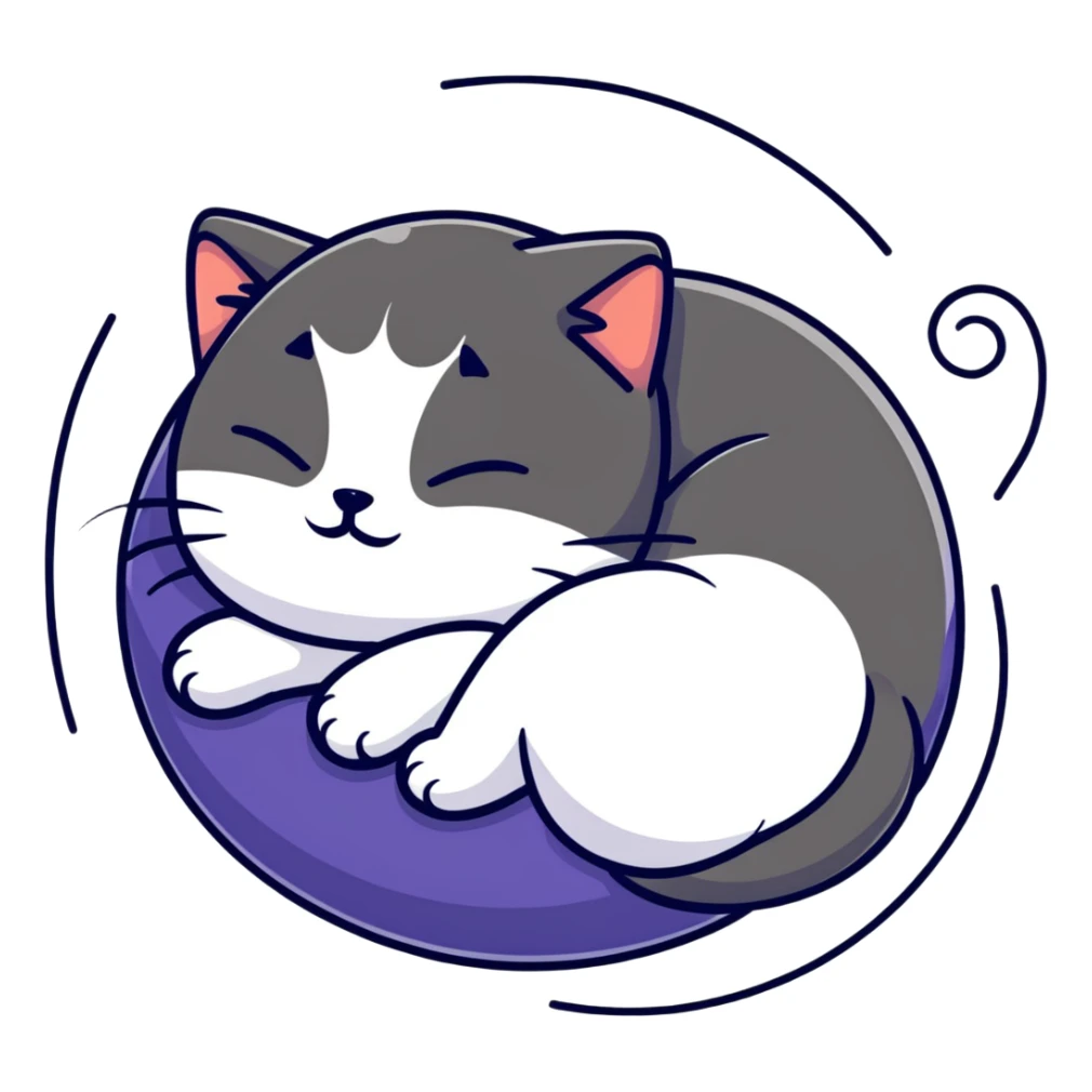 A fluffy cat sleeping in a cozy ball sticker