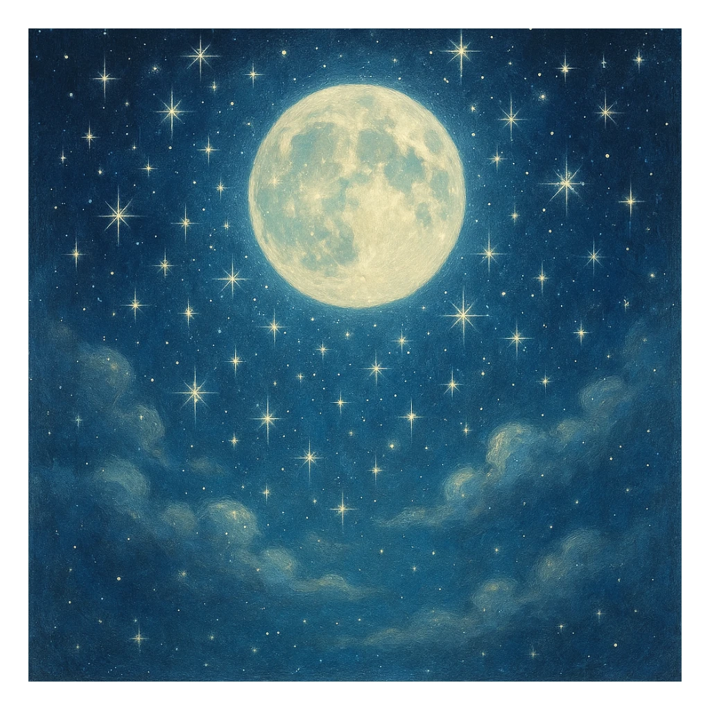 moonlight, magical, sparkling stars, gentle illumination, whimsical sticker