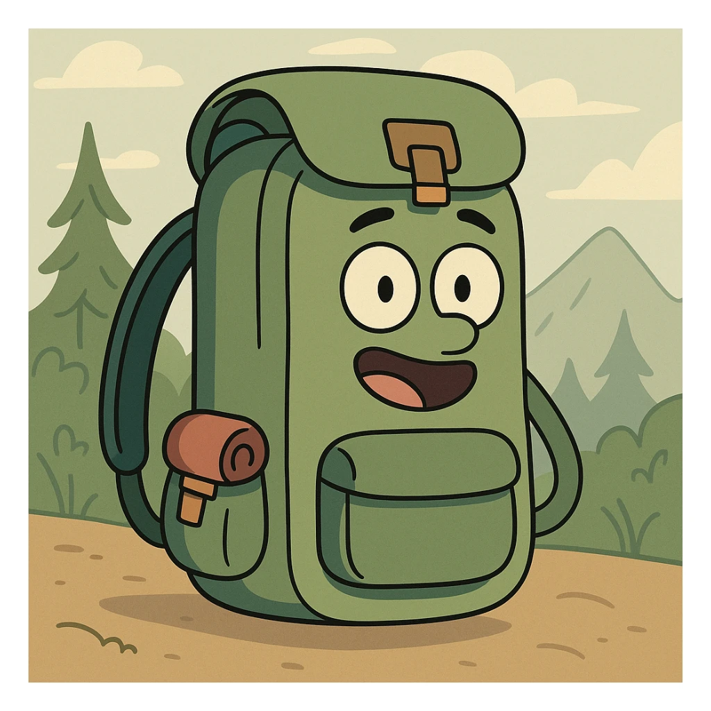 a minimalist hiking daypack, small size, subtle outdoor details, flat toon style illustration sticker