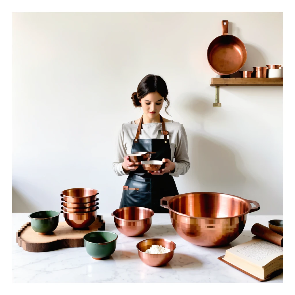 Ein erfahrener Bäcker mit kupfernen Rührschüsseln, emaillierten Messbechern und einem vintage Rezeptbuch aus Leder. Die UI-Elemente imitieren Papier, Leder und Metall – Buttons wirken wie gestanzte Knöpfe, Tabs wie Registerkarten.



 sticker