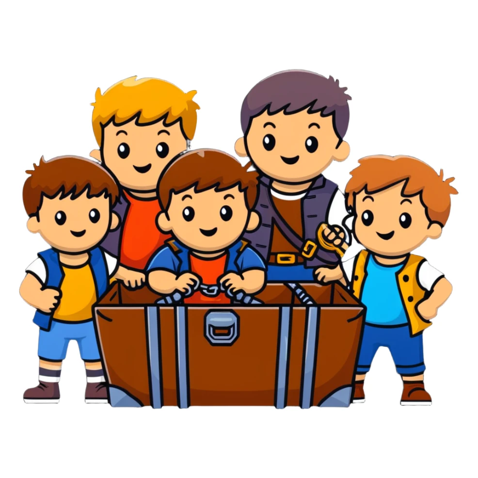 group of kids from the Goonies finding pirate treasure sticker
