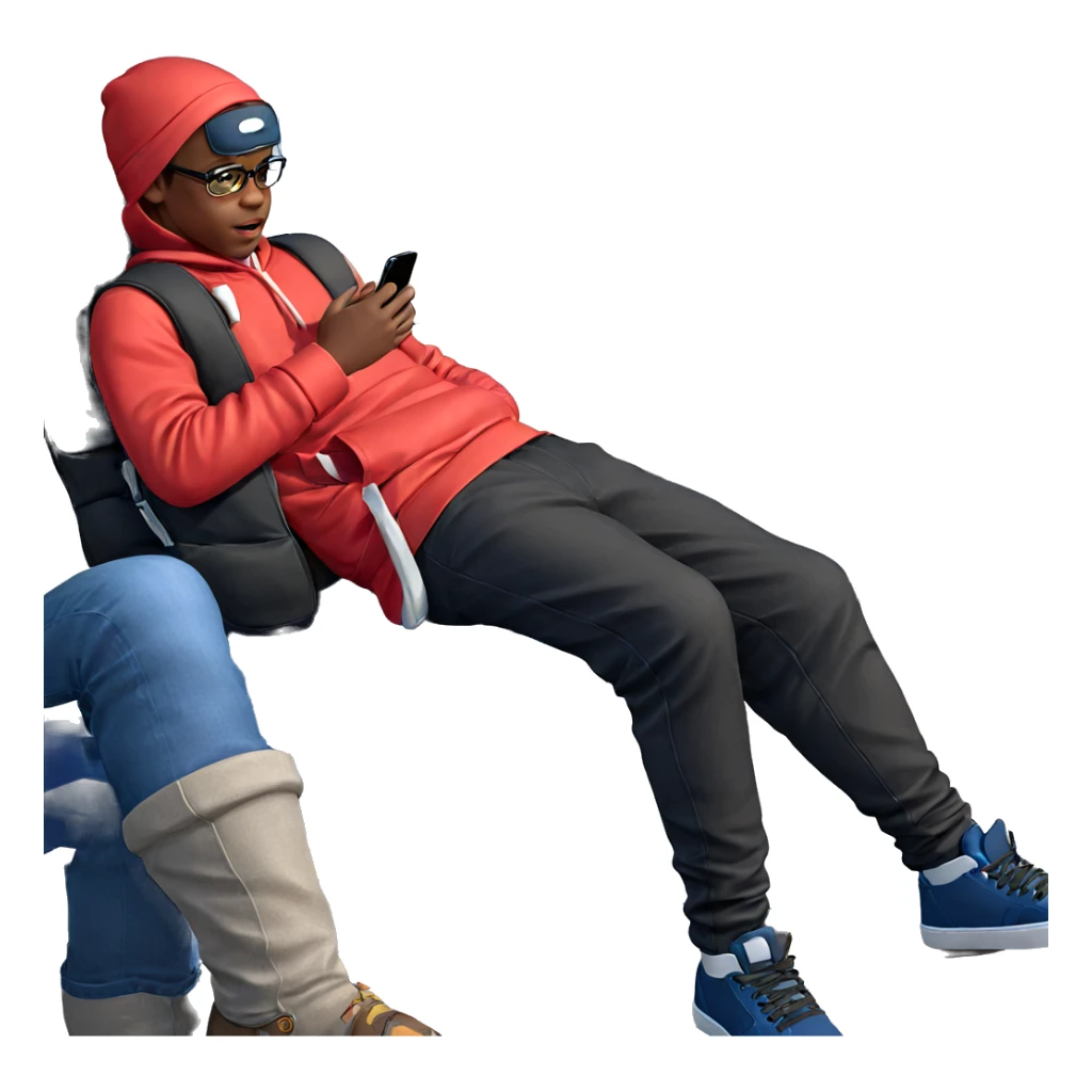 boy sitting outdoors with phone sticker