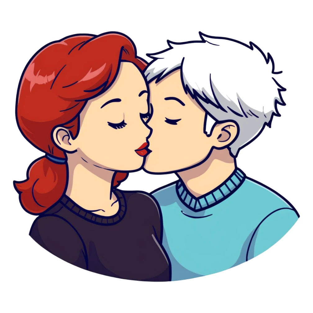 redhead girl kissing white-haired boy sticker